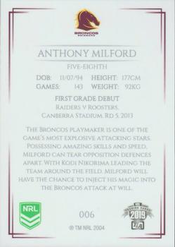 2019 NRL Elite #006 Anthony Milford Back